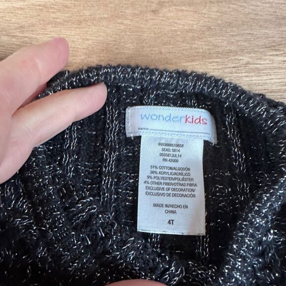 Wonder Kids Girls Sweater Dress Black Silver Knit Rosette Detail Short Sleeve 4T - Picture 3 of 4